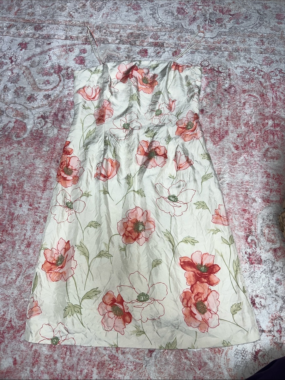 Ann Taylor White Midi Dress with Coral Floral Print